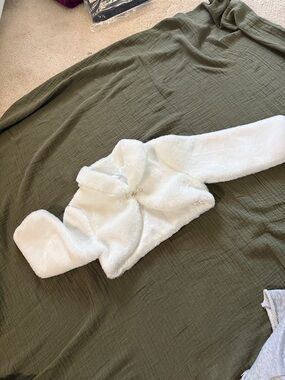 White Faux Fur Cropped Shawl Jacket